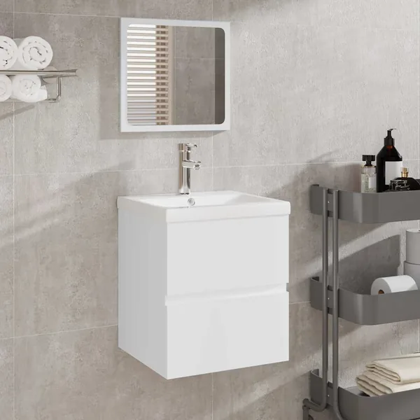 Armoire de salle de bain avec miroir blanc bois d'ingénierie