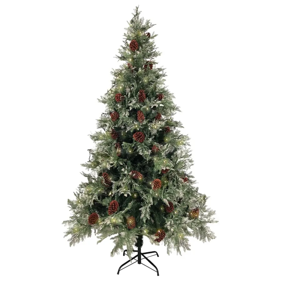 Sapin de Noël pré-éclairé pommes de pin vert blanc 195cm PVC PE - 3