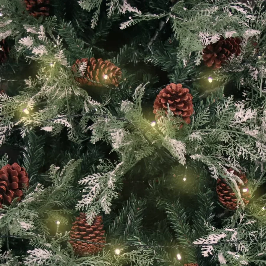 Sapin de Noël pré-éclairé pommes de pin vert blanc 195cm PVC PE - 4
