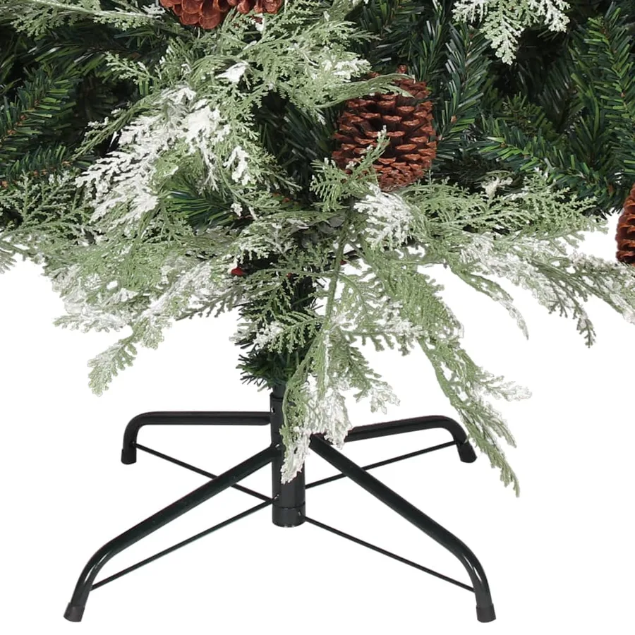 Sapin de Noël pré-éclairé pommes de pin vert blanc 195cm PVC PE - 6