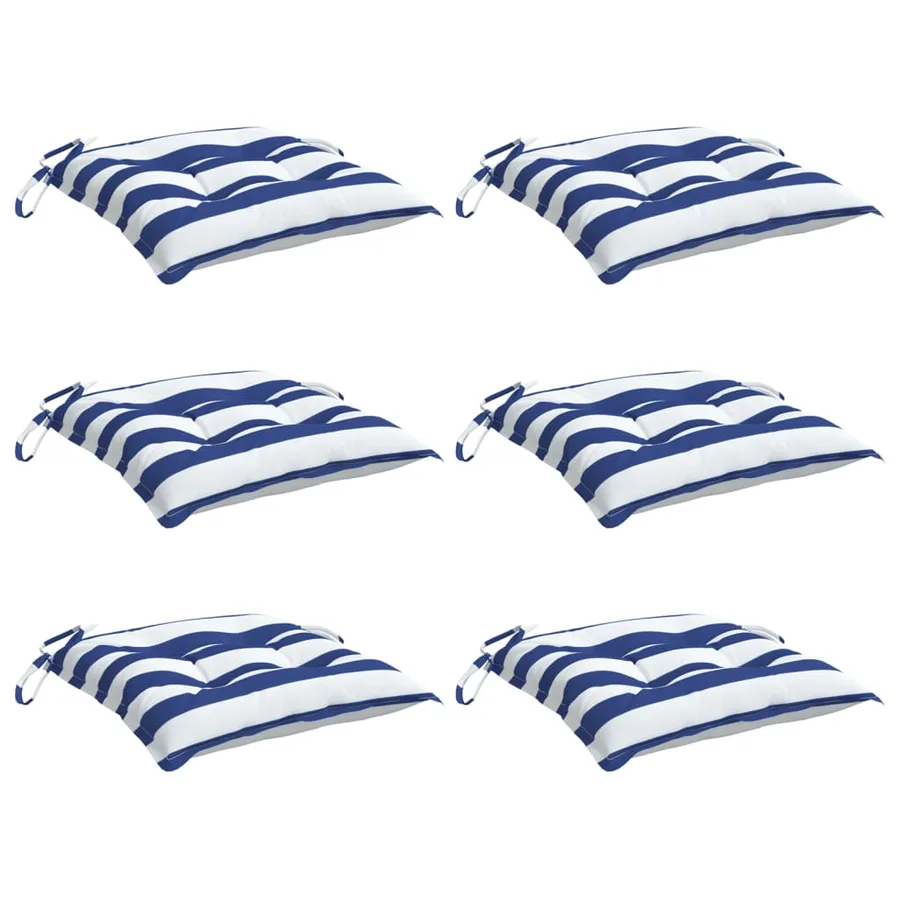 Coussins de chaise lot de 6 rayures bleues blanches 50x50x7 cm - 3