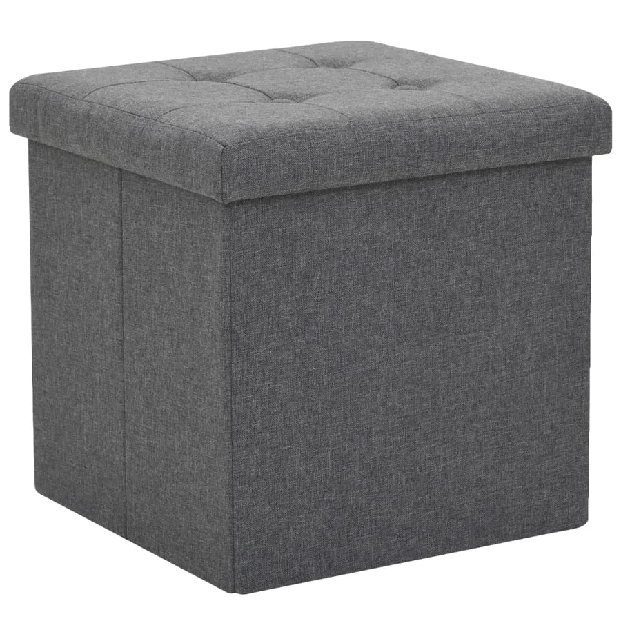 Tabouret de rangement pliable Gris foncé Faux lin