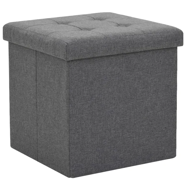 Tabouret de rangement pliable Gris foncé Faux lin