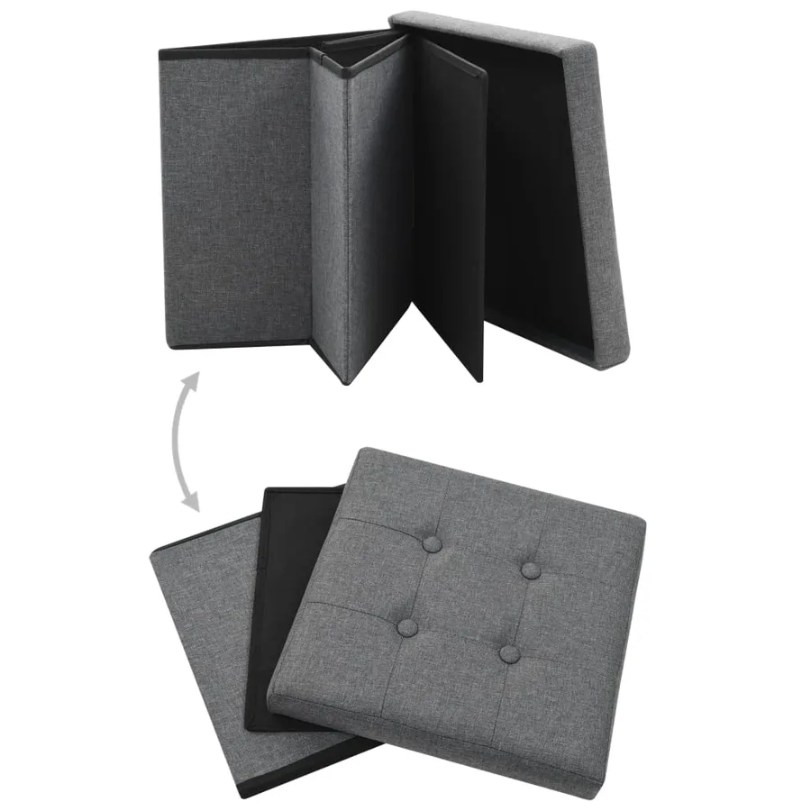 Tabouret de rangement pliable Gris foncé Faux lin - 2