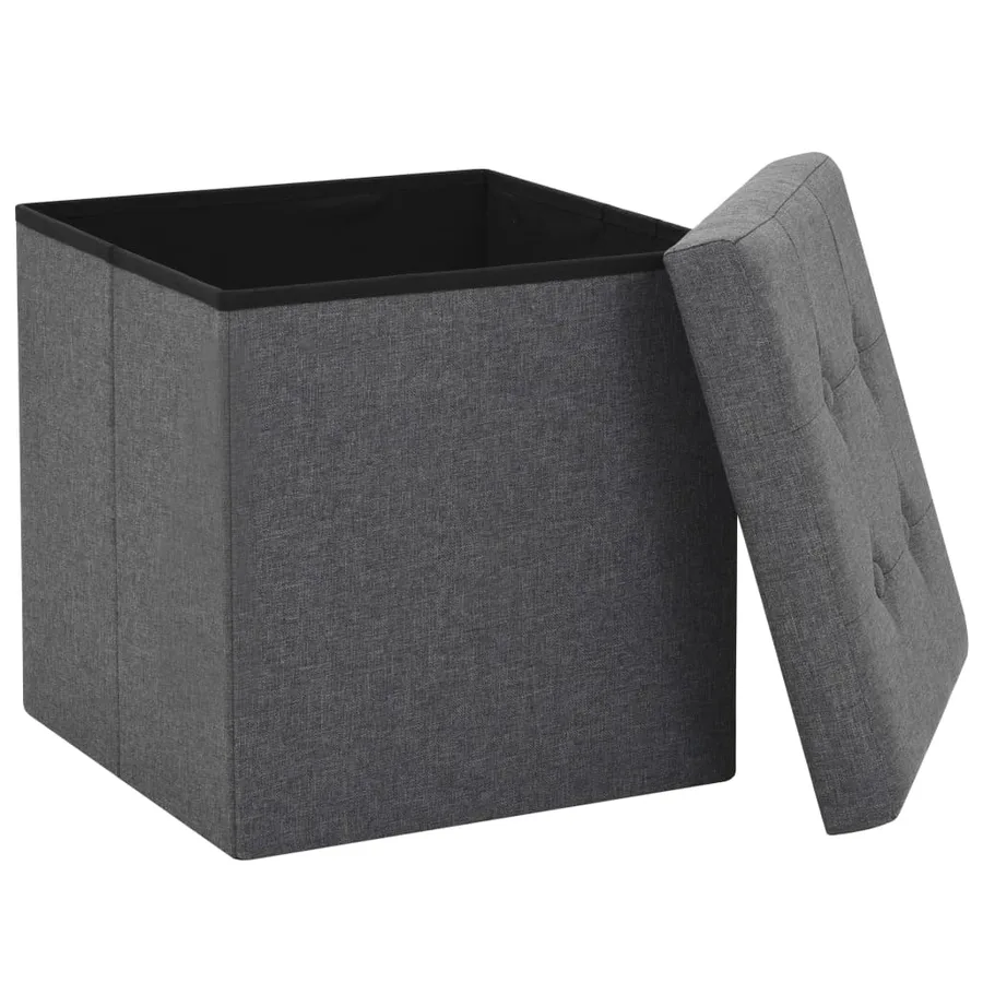 Tabouret de rangement pliable Gris foncé Faux lin - 3