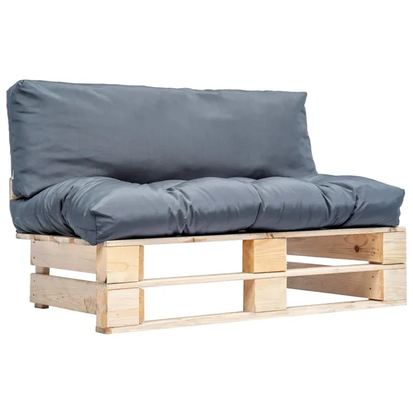 Canapé de jardin palette avec coussins gris Pinède