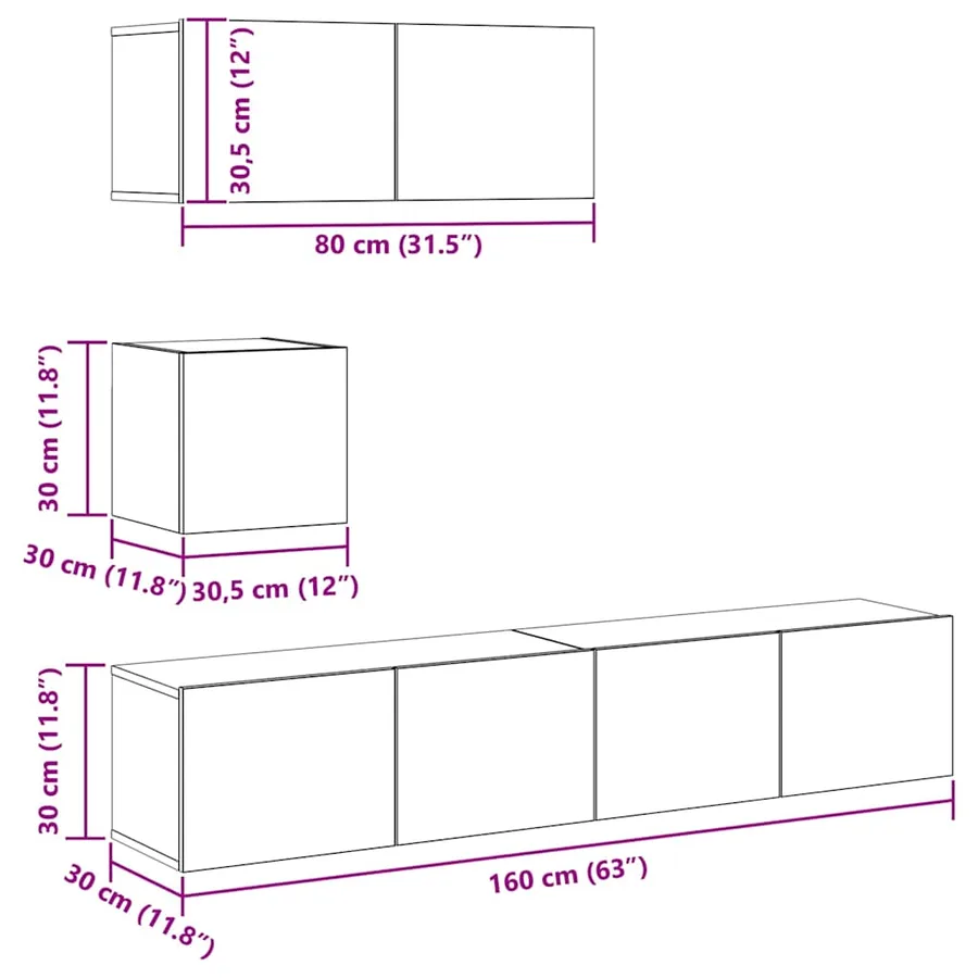 Ensemble de meubles TV 4 pcs Sonoma gris Bois d'ingénierie - 12