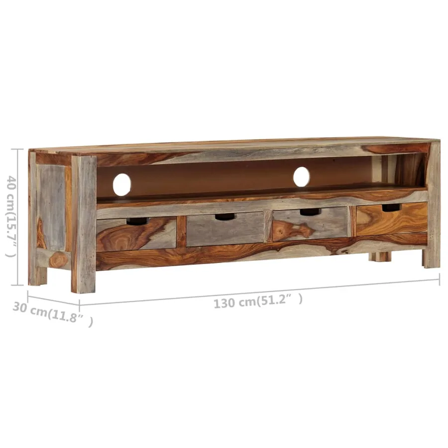 Meuble TV Bois massif 130x30x40 cm - 8
