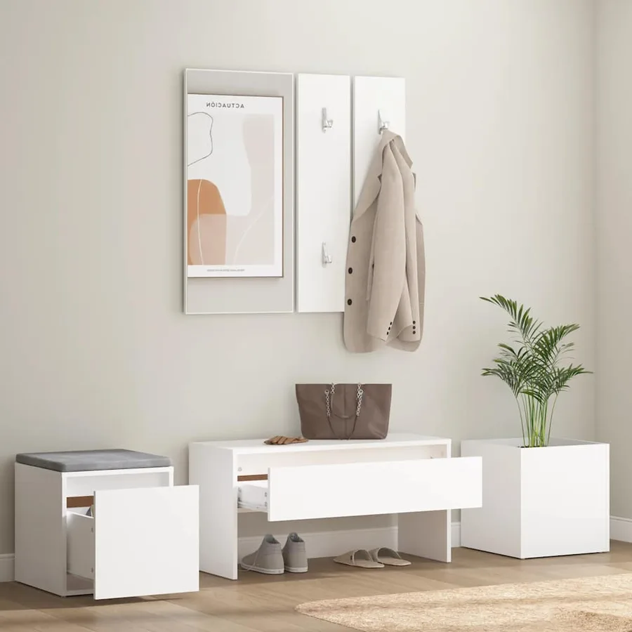 Ensemble de meubles de couloir Blanc Bois d'ingénierie - 3