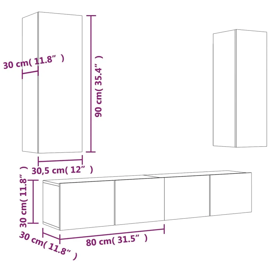 Ensemble de meubles TV 4 pcs Sonoma gris Bois d'ingénierie - 14