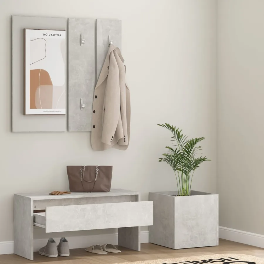 Ensemble de meubles de couloir Gris béton Bois d'ingénierie - 3