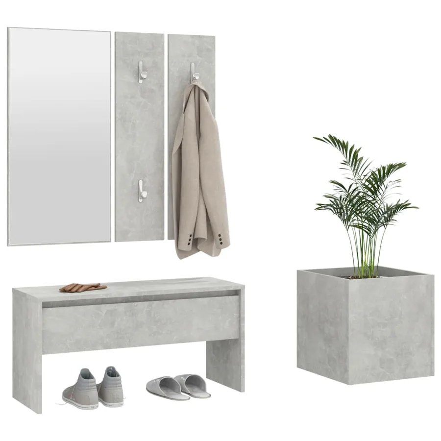 Ensemble de meubles de couloir Gris béton Bois d'ingénierie - 4