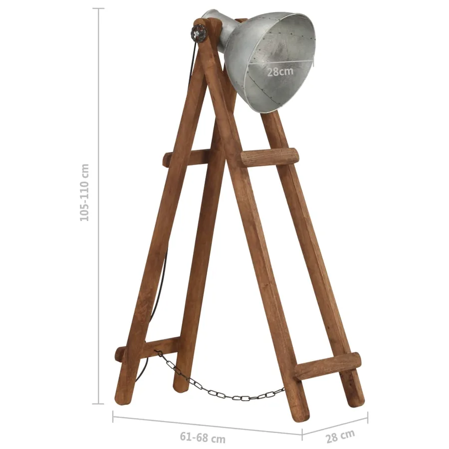 Lampadaire Argenté E27 Bois de manguier massif - 12