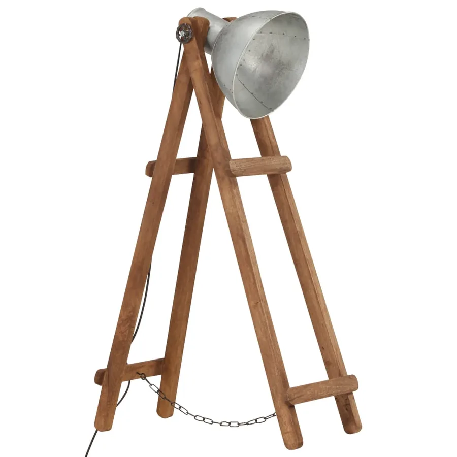 Lampadaire Argenté E27 Bois de manguier massif - 2