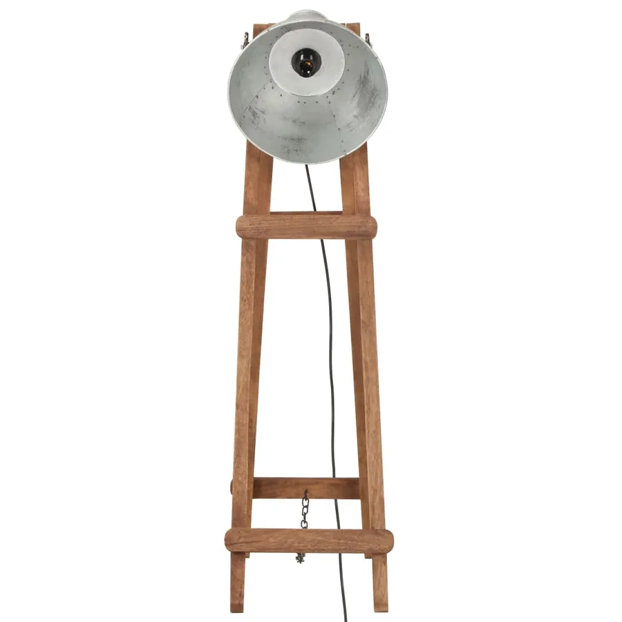 Lampadaire Argenté E27 Bois de manguier massif - 3