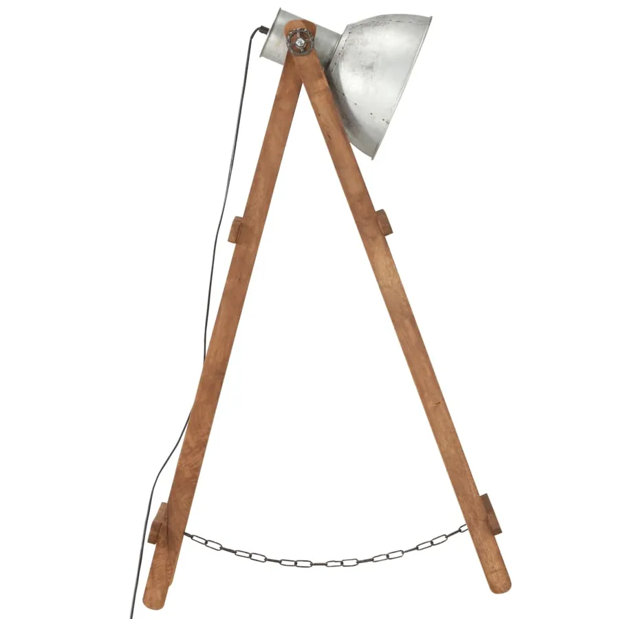 Lampadaire Argenté E27 Bois de manguier massif - 4