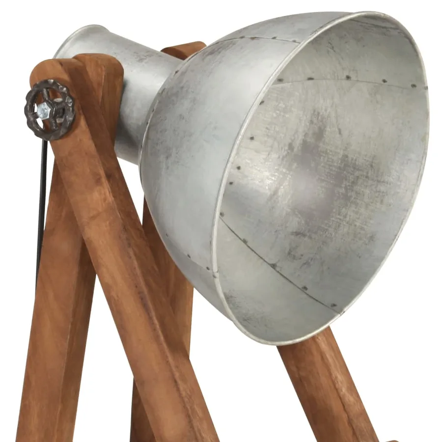 Lampadaire Argenté E27 Bois de manguier massif - 5