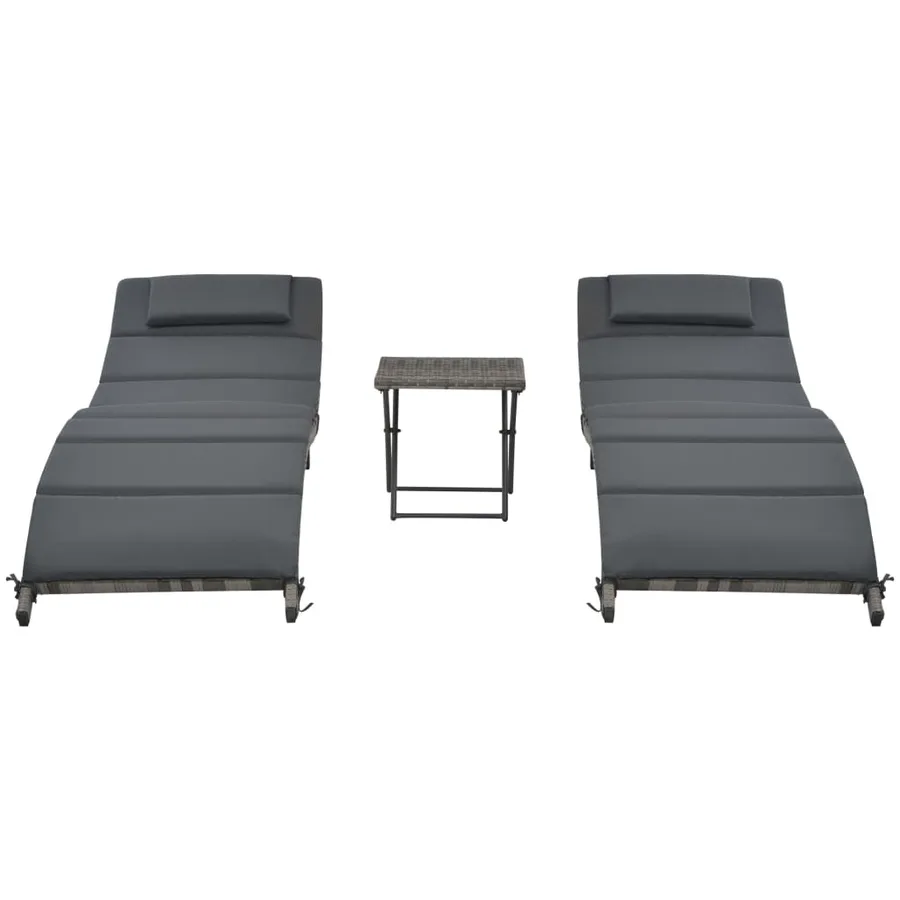 Salon de jardin pliable 3 pcs Résine tressée Gris - 2