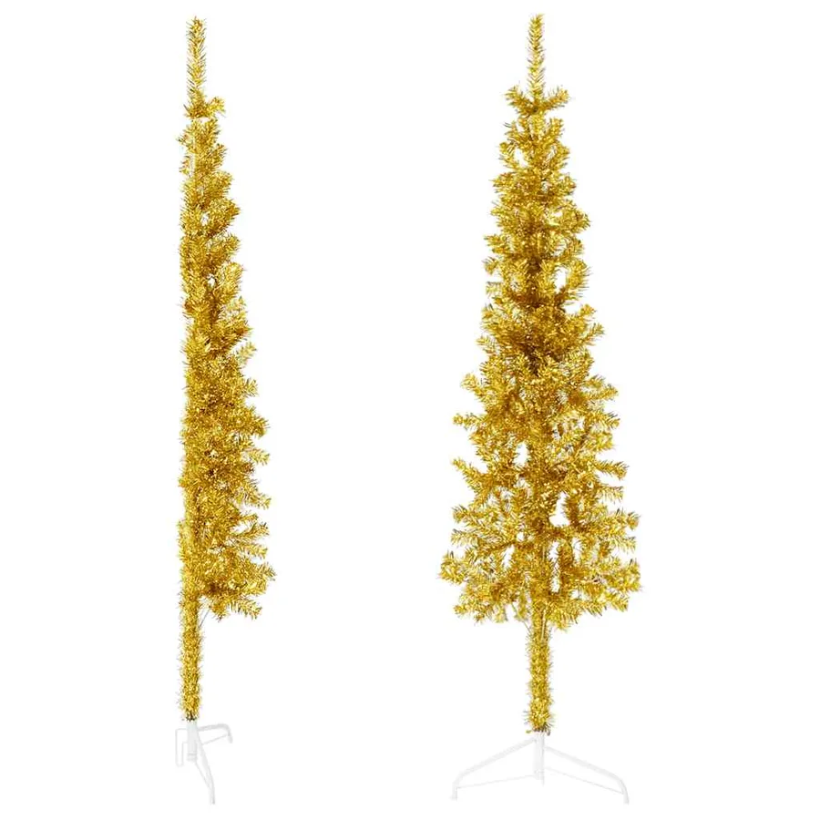 Demi sapin de Noël artificiel mince avec support Doré 120 cm - 3