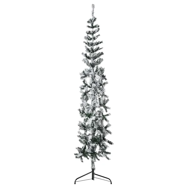 Demi sapin de Noël artificiel mince avec neige floquée 180 cm