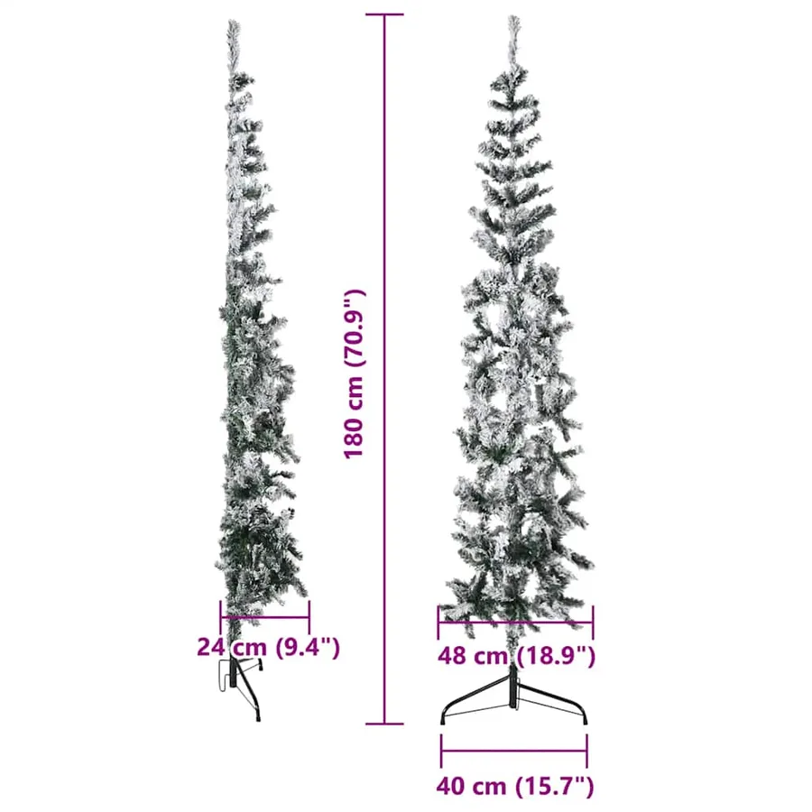 Demi sapin de Noël artificiel mince avec neige floquée 180 cm - 10