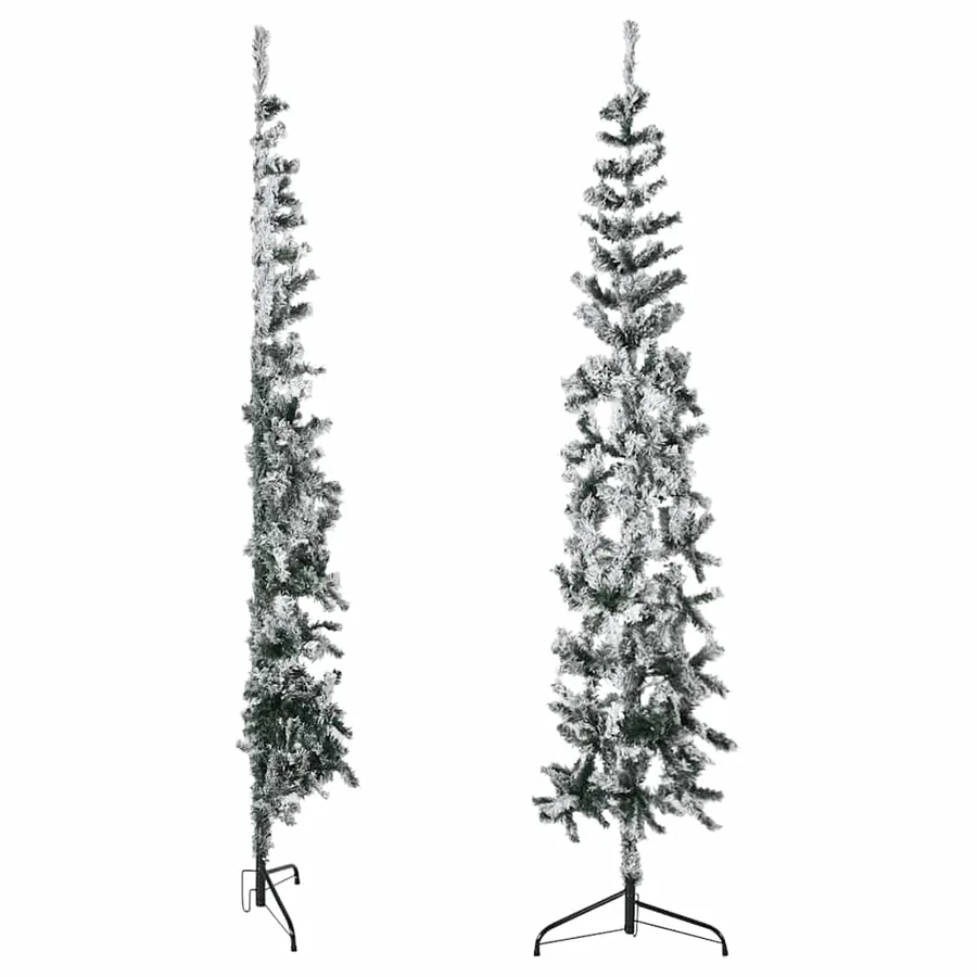 Demi sapin de Noël artificiel mince avec neige floquée 180 cm - 4