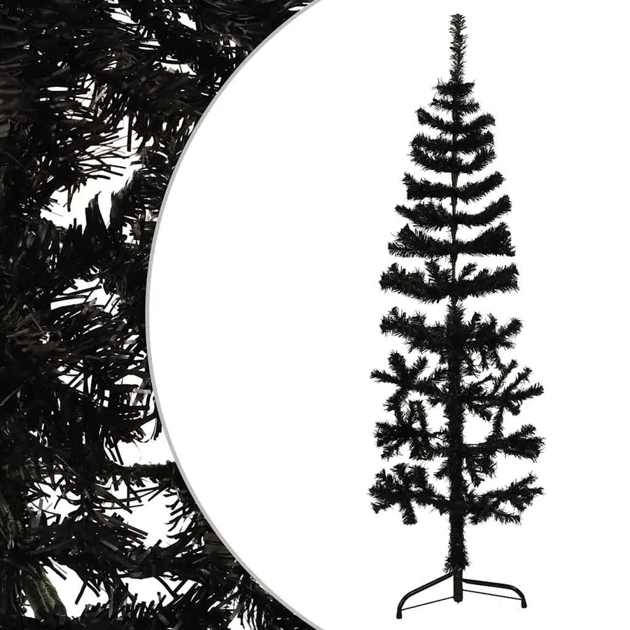 Demi sapin de Noël artificiel mince avec support Noir 150 cm - 3