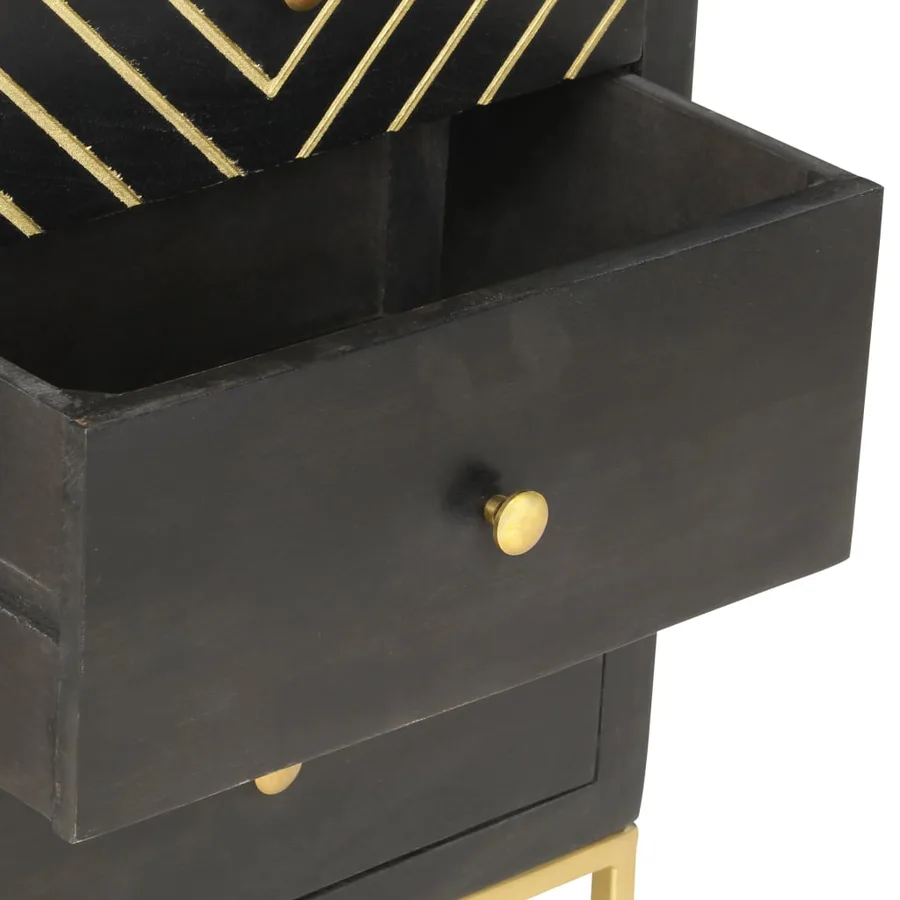 Armoire à tiroirs Noir et doré 45x30x105 cm Bois de manguier - 4