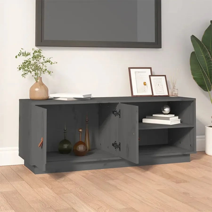 Meuble TV Gris 105x34x40 cm Bois de pin massif - 3