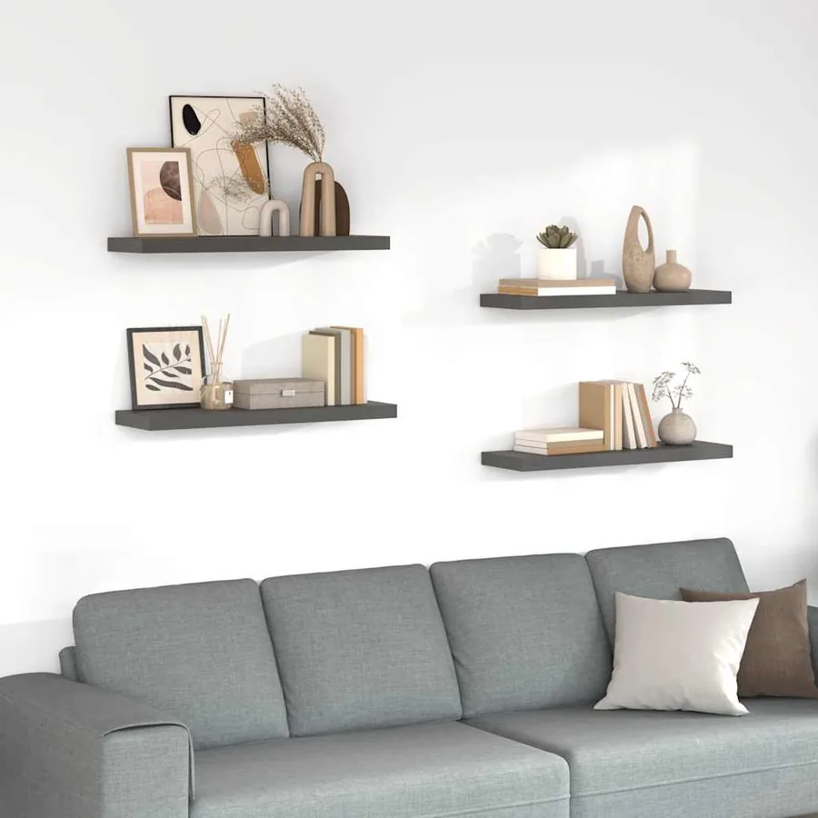 Étagère murale flottante 4 pcs Gris brillant 80x23,5x3,8 cm MDF