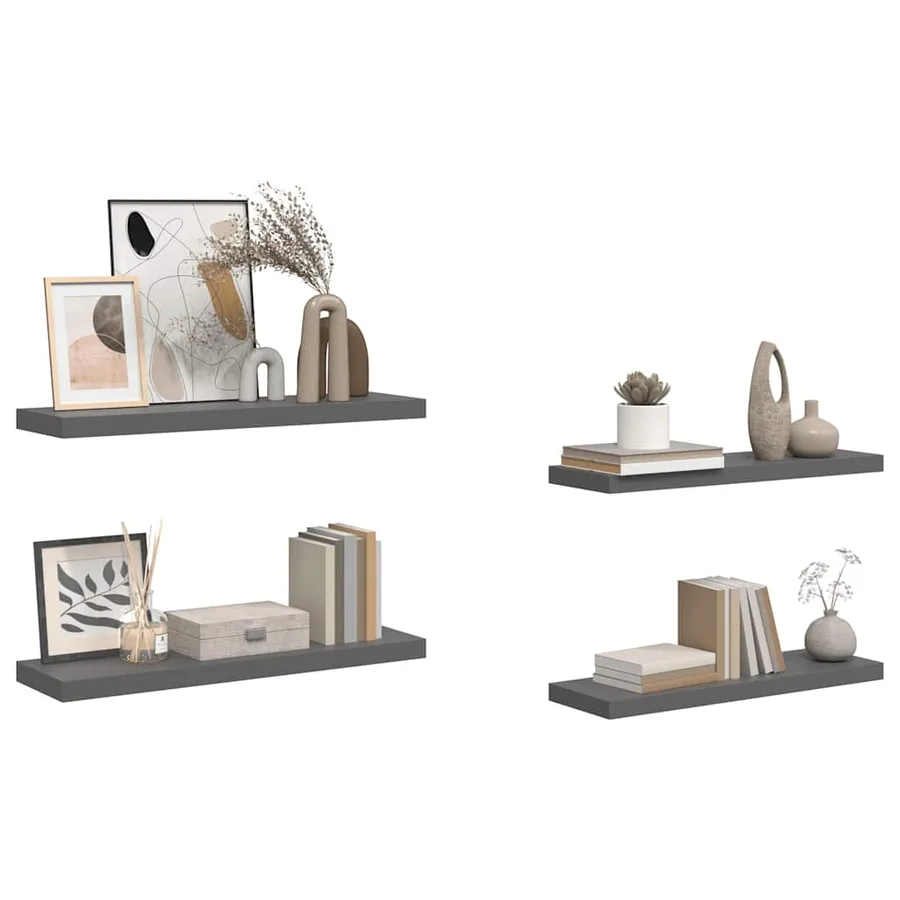 Étagère murale flottante 4 pcs Gris brillant 80x23,5x3,8 cm MDF - 5