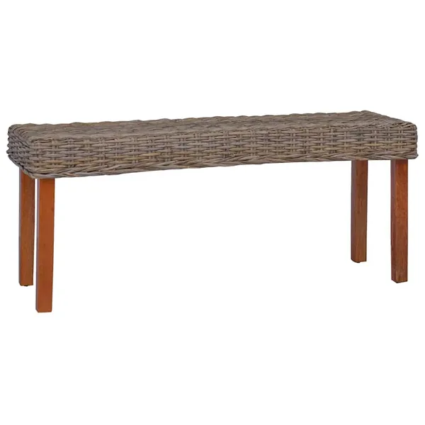 Banc 110 cm Rotin naturel kubu et bois d'acajou massif