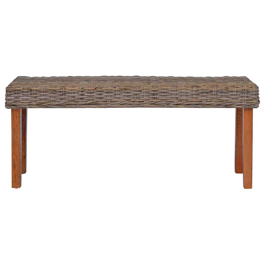 Banc 110 cm Rotin naturel kubu et bois d'acajou massif - 2