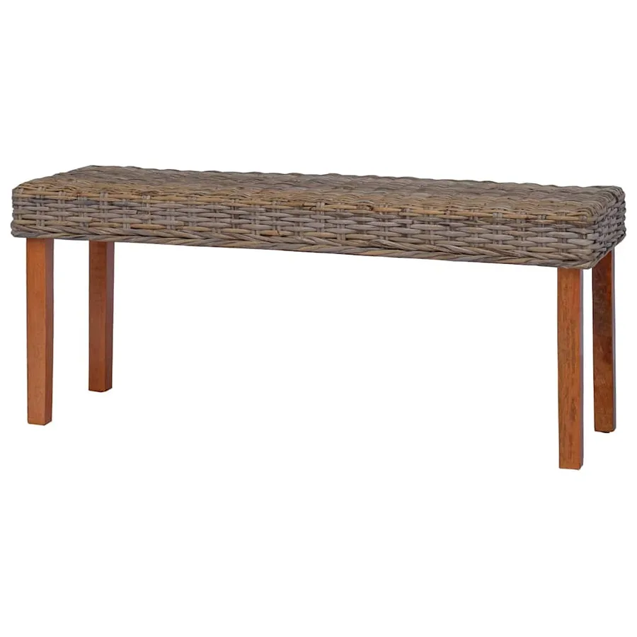 Banc 110 cm Rotin naturel kubu et bois d'acajou massif - 4