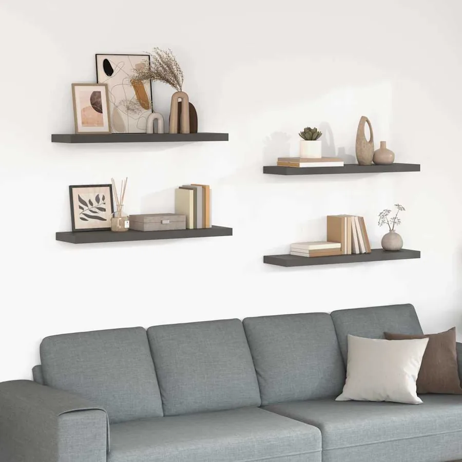 Étagère murale flottante 4 pcs Gris brillant 90x23,5x3,8 cm MDF