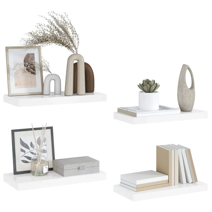 Étagère murale flottante 4 pcs Blanc brillant 50x23,5x3,8 cm MDF - 5
