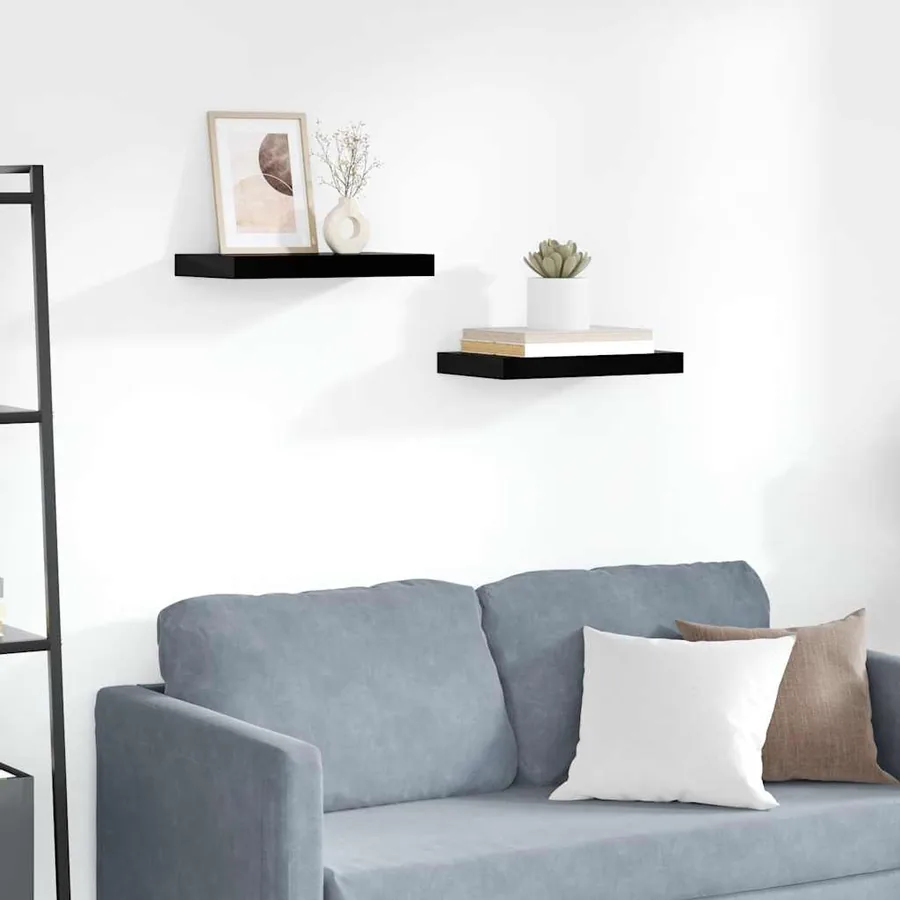 Étagère murale flottante 2 pcs Noir brillant 40x23,5x3,8 cm MDF