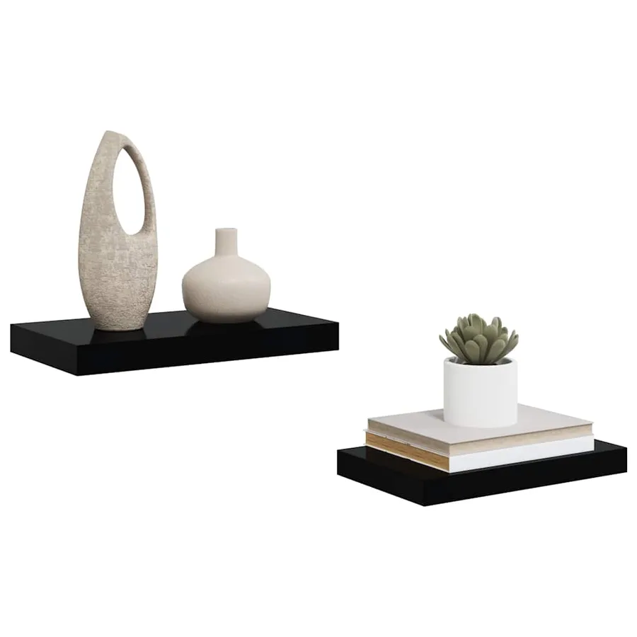 Étagère murale flottante 2 pcs Noir brillant 40x23,5x3,8 cm MDF - 5