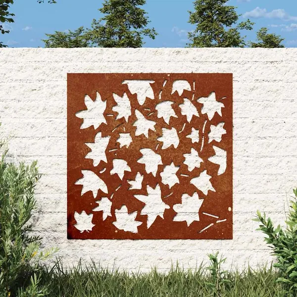 Décoration murale jardin 55x55 cm acier corten design feuille