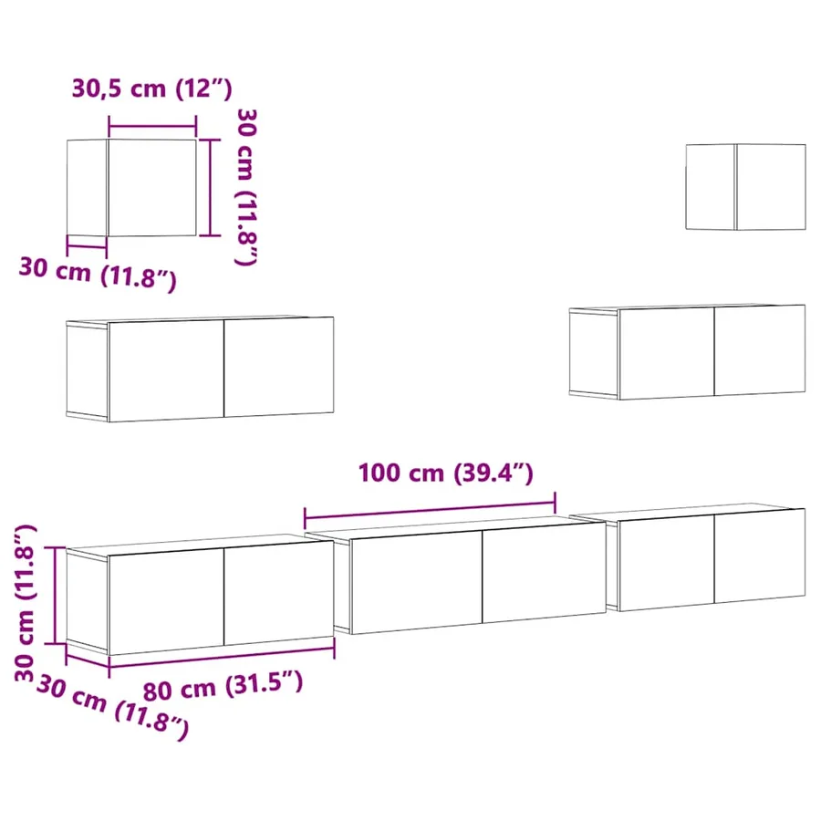 Ensemble de meubles TV 7 pcs Blanc Bois d'ingénierie - 11