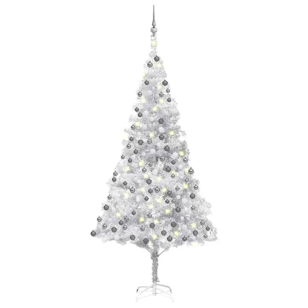 Arbre de Noël artificiel pré-éclairé/boules argenté 240 cm PET