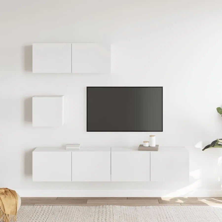 Ensemble de meubles TV 4 pcs Blanc Bois d'ingénierie - 3