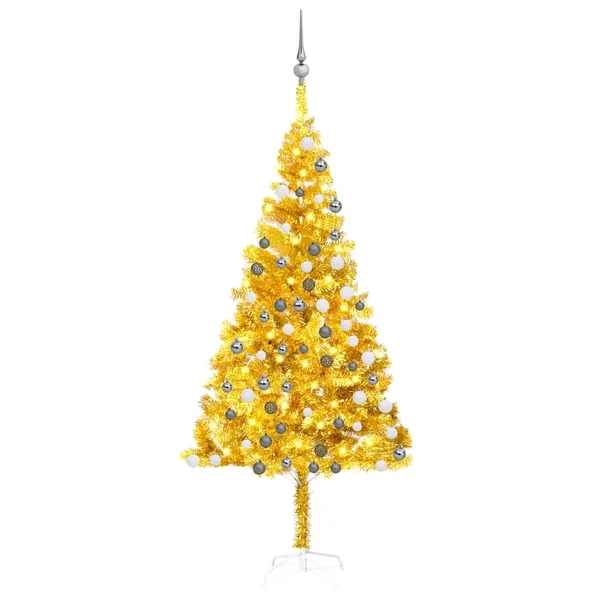 Arbre de Noël artificiel pré-éclairé et boules doré 180 cm PET