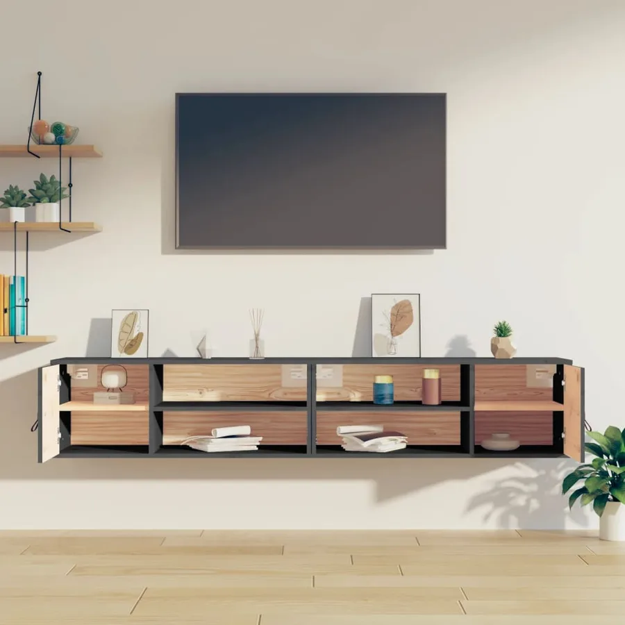 Armoires murales 2 pcs Gris 80x30x30 cm Bois de pin massif - 3