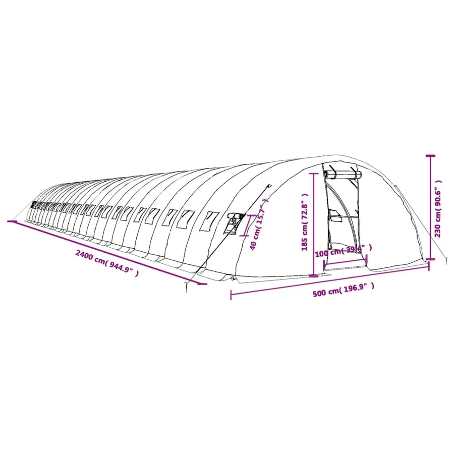 Serre avec cadre en acier vert 120 m² 24x5x2,3 m - 12