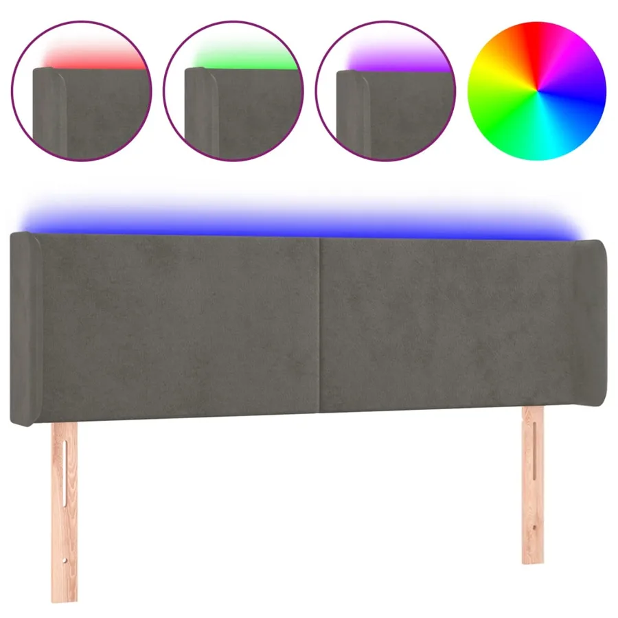 Tête de lit à LED Gris foncé 147x16x78/88 cm Velours - 2