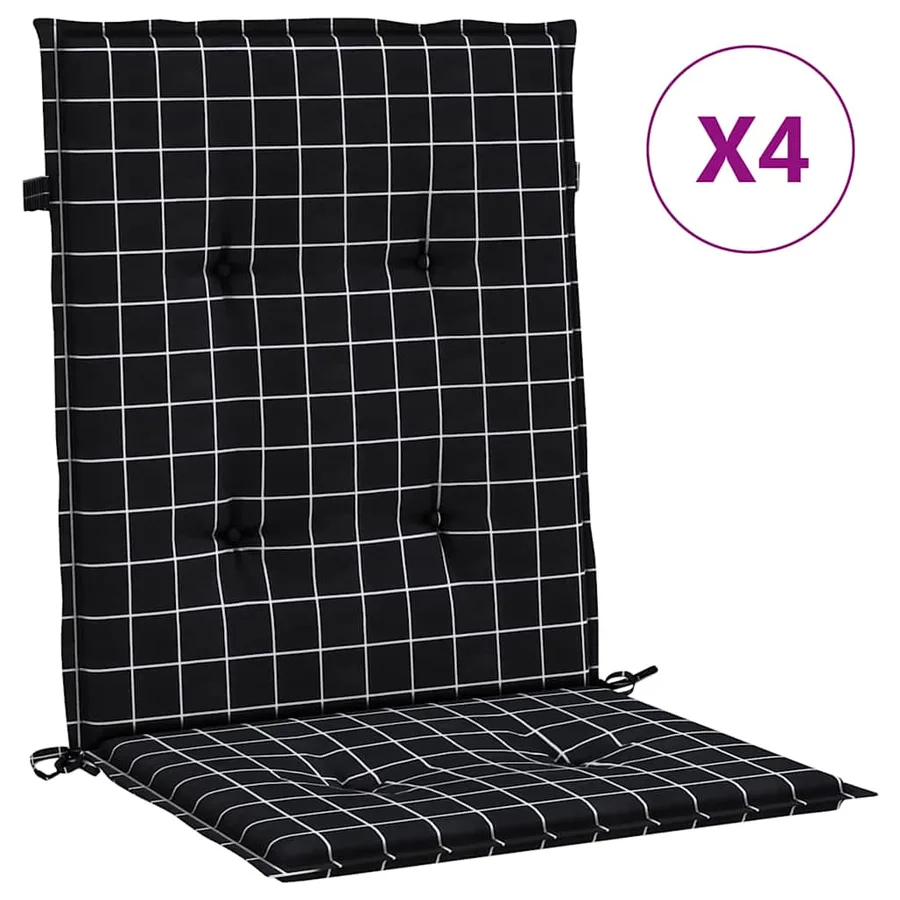 Coussins de chaise à dossier bas lot de 4 noir à carreaux tissu - 2