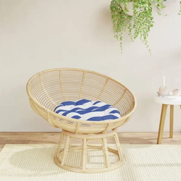 Coussin rond rayure bleue/blanche Ø 60 x11 cm tissu oxford