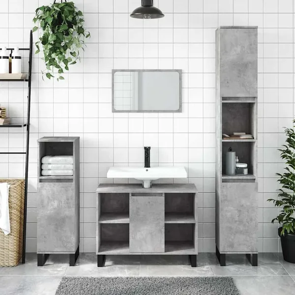 Armoire salle de bain gris béton 80x33x60cm bois d'ingénierie