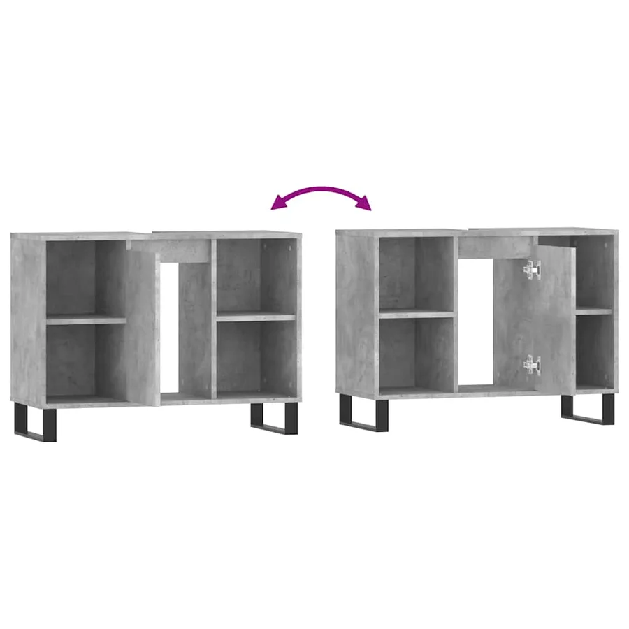 Armoire salle de bain gris béton 80x33x60cm bois d'ingénierie - 10